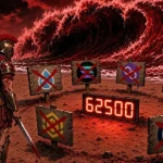 Faillite crypto, gladiateur romain face a une vague noire, panneaux logos Zapper Sablier Moonbeam