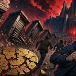 Fermetures d'exchanges 2026, trois échoppes crypto aux rideaux qui s'effondrent devant une citadelle