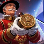 UK Crypto Tax scene showing a British beefeater with the April 2027 official stamp near Big Ben
