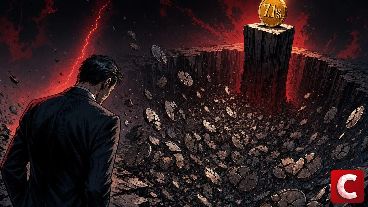 Tokens lancés depuis 2024 illustrés par des pièces crypto brisées et un seul survivant doré