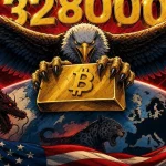 US Bitcoin reserves symbolized by a bald eagle clutching a Bitcoin ingot