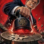 Iran crypto struck by a US official seal on a cracked Bitcoin token
