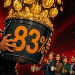 Bitcoin ETF inflows shown as a giant bucket marked 83% catching falling coins