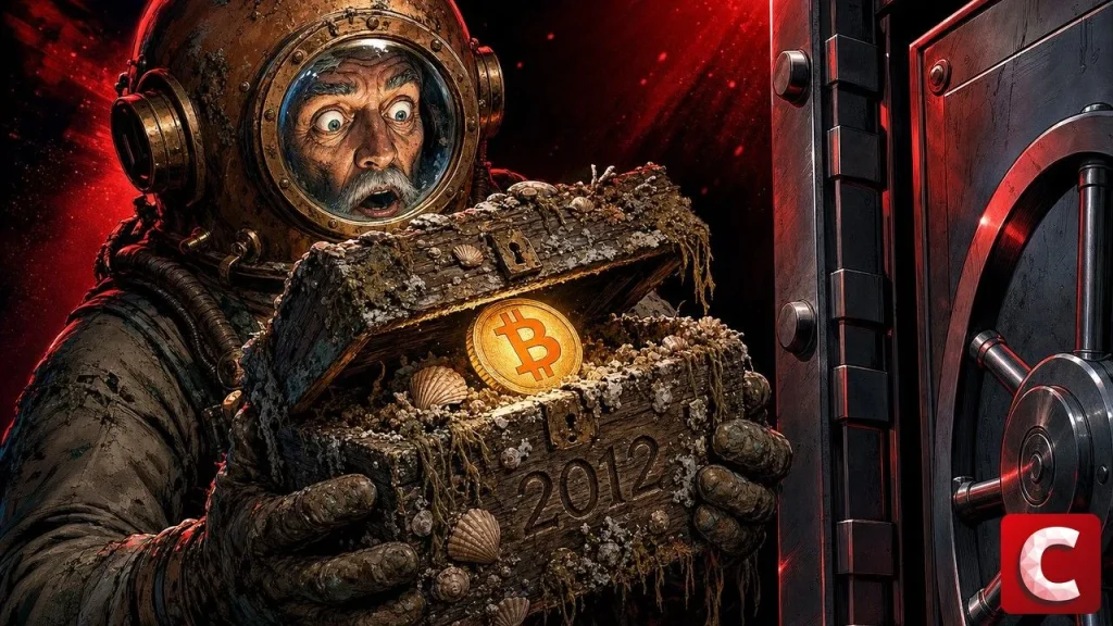 Dormant Bitcoin treasure chest raised from the seabed by a vintage deep-sea diver
