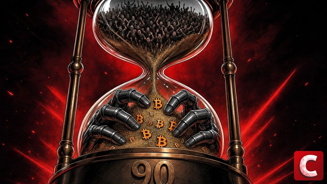 Accumulation Bitcoin illustrée par un sablier déversant du sable marqué du symbole Bitcoin