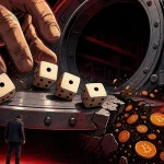 Coldcard losses shown as loaded dice on a gaping safe emptied of its bitcoin