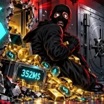 Bitget hack scene shows a masked burglar inside a cyan-lit bank vault