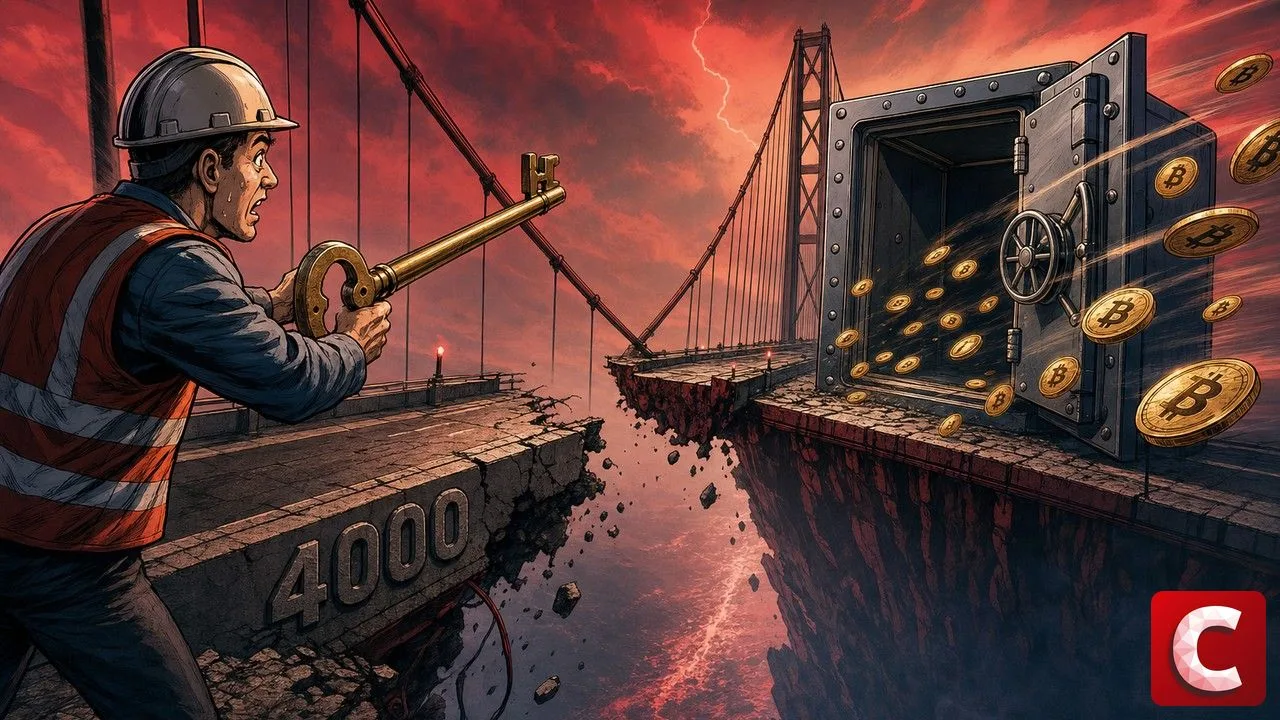 Pont coupé et coffre vidé illustrant Blockstream et la sidechain Liquid à l'arrêt