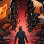 MetaMask splitting into two giant mechanical foxes drifting apart on opposite rails
