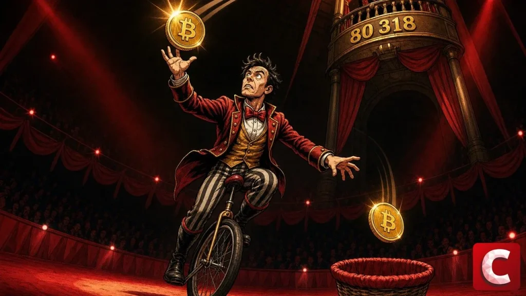 MicroStrategy en jongleur lâchant une pièce Bitcoin et en rattrapant une autre plus haut
