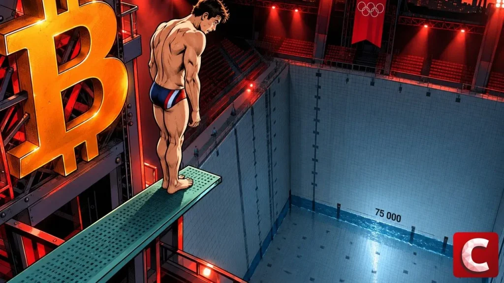 Bitcoin options pictured as a diver above an almost empty pool