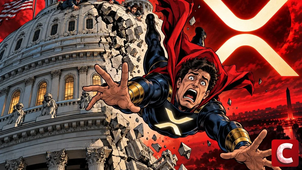 XRP falling from the Capitol dome after the Senate rejected the Clarity Act