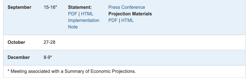 Calendrier 2026 des réunions du FOMC sur le site de la Réserve fédérale