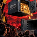Bitcoins saisis : une grue déplace un coffre-fort rempli de pièces Bitcoin vers un nouveau coffre