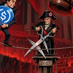 Stablecoins : un percepteur s'apprête à couper le fil d'un funambule qui porte le logo USDC